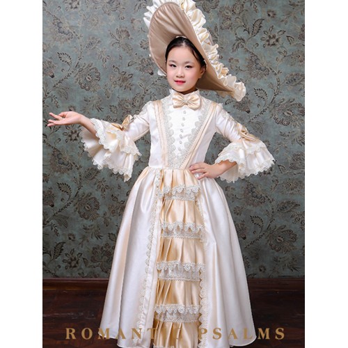 Children Champagne retro European style court palace drama film cosplay costumes Parent-child outfit group party catwalk birthday party girl performance dresses